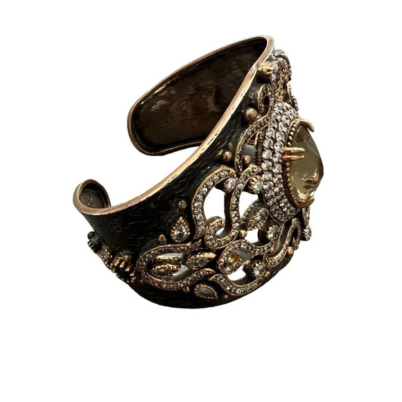 Designer Handcrafted Oxidized Sterling Silver Crystal Embellished Cuff - Picture 3 of 11